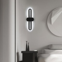 Living And Home Black Frame Modern Oval Led 15W Indoor Wall Light Bedside Sconce With Acrylic Shade 40Cm White Light