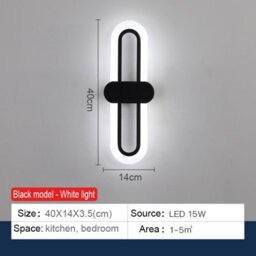 Living And Home Black Frame Modern Oval Led 15W Indoor Wall Light Bedside Sconce With Acrylic Shade 40Cm White Light - thumbnail 6