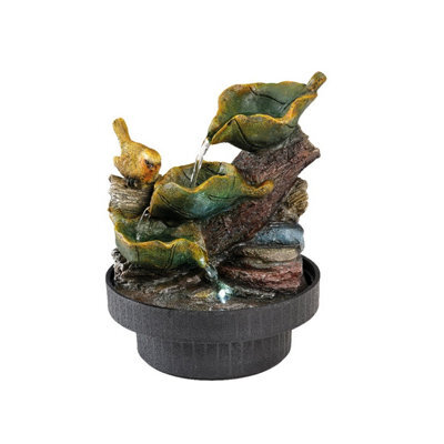 Lumineo Small Robin Water Fountain Garden Water Feature Cool Led Robin On Leaf 23Cm - image 1