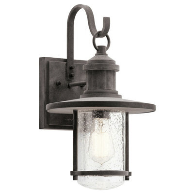Stylish Outdoor Ip44 Wall Light Lantern In Weathered Zinc Finish