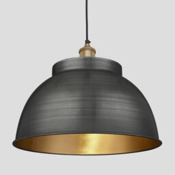 Industville Brooklyn Dome Pendant, 17 Inch, Pewter & Brass, Brass Holder - thumbnail 1