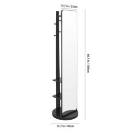 Living And Home Black Square 360-Degree Rotating Full-Length Mirror, 40Cm Diameter X 168Cm Height - thumbnail 8