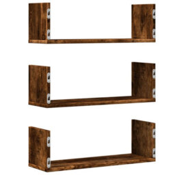Walplus Wall Shelves 3 Pcs Smoked Oak 58X18X18 Cm Engineered Wood - thumbnail 6
