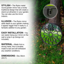 Woodside Ryton Decorative Round Outdoor Garden Mirror, Dia: 60Cm - thumbnail 5