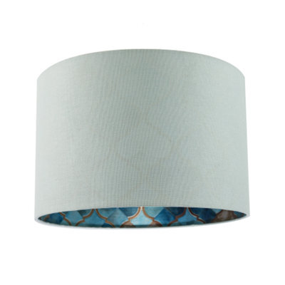 Happy Homewares Designer Duck Egg Linen Lamp Shade With Moroccan Scale Pattern Lining - image 1