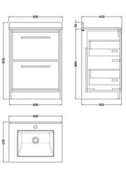 Hudson Reed Lille Floor Standing 2 Drawer Vanity With Marble Top & 1 Tap Hole Basin, Graphite Woodgrain, 878 X 620 mm - thumbnail 3