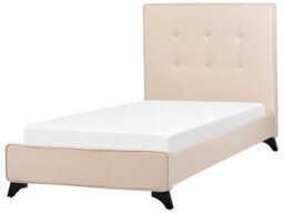 Beliani Beige Upholstered Bed Frame 90 X 200Cm Eu Single Tufted Headboard Rubberwood Legs Slatted Base - thumbnail 3
