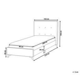Beliani Beige Upholstered Bed Frame 90 X 200Cm Eu Single Tufted Headboard Rubberwood Legs Slatted Base - thumbnail 4