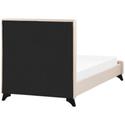 Beliani Beige Upholstered Bed Frame 90 X 200Cm Eu Single Tufted Headboard Rubberwood Legs Slatted Base - thumbnail 5