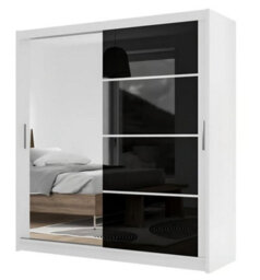 Arte White Gloss & Black Gloss Sliding Wardrobe 203Cm - Bold Contrast With Smart Mirrored Finish - thumbnail 2