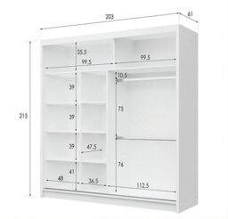 Arte White Gloss & Black Gloss Sliding Wardrobe 203Cm - Bold Contrast With Smart Mirrored Finish - thumbnail 4
