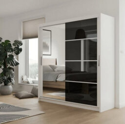 Arte White Gloss & Black Gloss Sliding Wardrobe 203Cm - Bold Contrast With Smart Mirrored Finish - thumbnail 1