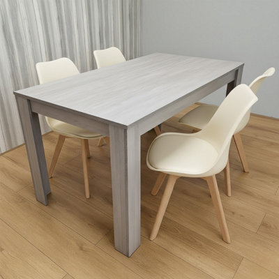 Kosy Koala Modern Grey Dining Table Set With 4 Cream Plastic Chairs Dining Room Furniture - image 1