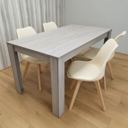 Kosy Koala Modern Grey Dining Table Set With 4 Cream Plastic Chairs Dining Room Furniture