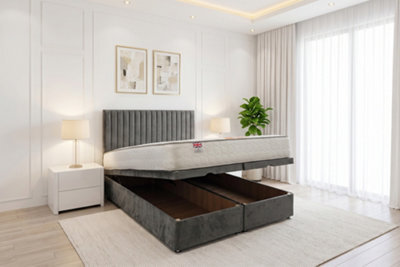 "Knight Sleep Emily Ottoman Bed Grey Plush 5Ft With Mattress & 24""headboard - King Size" - image 1