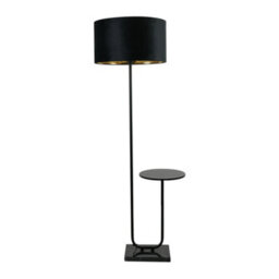 Valuelights Tavel Black Floor Lamp With Table And Black Velvet With Gold Inner Lamp Shade - thumbnail 2