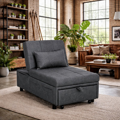 Wyld Haus Bazi Grey 4-In-1 Convertible Chair Bed With Adjustable Back, Side Pockets, Wheels And Pillow - image 1