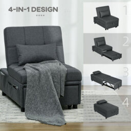 Wyld Haus Bazi Grey 4-In-1 Convertible Chair Bed With Adjustable Back, Side Pockets, Wheels And Pillow - thumbnail 7