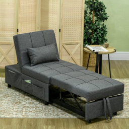 Wyld Haus Bazi Grey 4-In-1 Convertible Chair Bed With Adjustable Back, Side Pockets, Wheels And Pillow - thumbnail 3