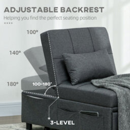 Wyld Haus Bazi Grey 4-In-1 Convertible Chair Bed With Adjustable Back, Side Pockets, Wheels And Pillow - thumbnail 6