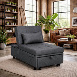 Wyld Haus Bazi Grey 4-In-1 Convertible Chair Bed With Adjustable Back, Side Pockets, Wheels And Pillow - thumbnail 1