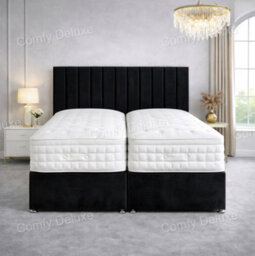 Comfy Deluxe 6Ft Superking Zip Link 6X3 Length Black Plush Divan Bed Full Set 2 Drawers One Each Side - thumbnail 1
