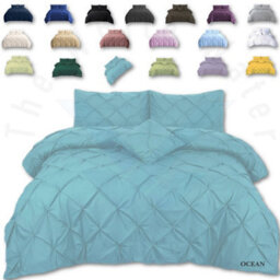 TheWhiteWater Limited Pintuck Duvet Cover Set + Matching Pillowcases, Hand Stitches Quilt Bedding Set - Ocean - thumbnail 1