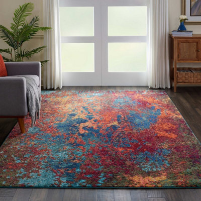Multi Modern Easy To Clean Abstract Graphics Rug For Dining Room -274Cm X 366Cm - image 1