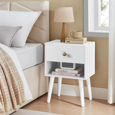 Songmics Vasagle 2-Piece Bedside Table Set, Open Shelf And Drawer, Wooden Legs, Great For Living Room, Bedroom, Or Sofa, Cloud White - image 1