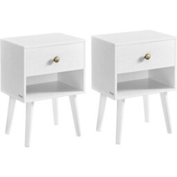 Songmics Vasagle 2-Piece Bedside Table Set, Open Shelf And Drawer, Wooden Legs, Great For Living Room, Bedroom, Or Sofa, Cloud White - thumbnail 6