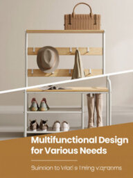 Vasagle Coat Rack Stand, Hall Tree With Bench And Shoe Storage, 9 Removable Hooks, Shoe Rack, Shelf, Oak And White - thumbnail 5