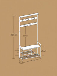 Vasagle Coat Rack Stand, Hall Tree With Bench And Shoe Storage, 9 Removable Hooks, Shoe Rack, Shelf, Oak And White - thumbnail 7