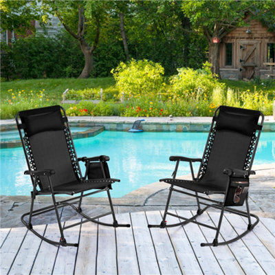 Yaheetech Black Foldable Outdoor Lounge Chair Rocking Recliner
