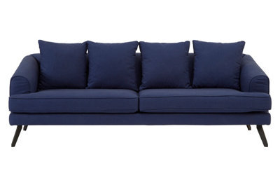 Orsina Comfortable 3 Seater Navy Fabric Sofa, Stylish Mid Century Sofa For Bedroom, Functional 3 Seater Sofa - image 1