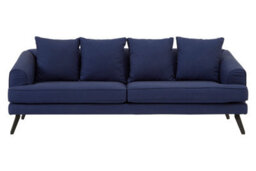 Orsina Comfortable 3 Seater Navy Fabric Sofa, Stylish Mid Century Sofa For Bedroom, Functional 3 Seater Sofa