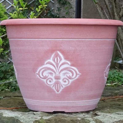 Anglo Eastern Trading Co 33Cm Fleur De Lys Planter Terracotta/white Planter Pot