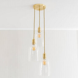 Valuelights Kira Glass Dome 3 Drop Cluster Brushed Gold Ceiling Pendant Light With Bulbs - thumbnail 3