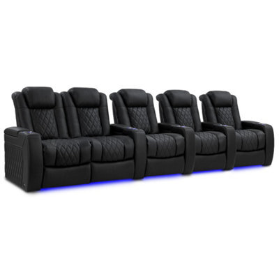 Valencia Tuscany Luxury Edition Home Theater Seating Row Of 5 Loveseat Left Onyx Nappa Leather Diamond Stitching - image 1