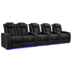 Valencia Tuscany Luxury Edition Home Theater Seating Row Of 5 Loveseat Left Onyx Nappa Leather Diamond Stitching - thumbnail 1