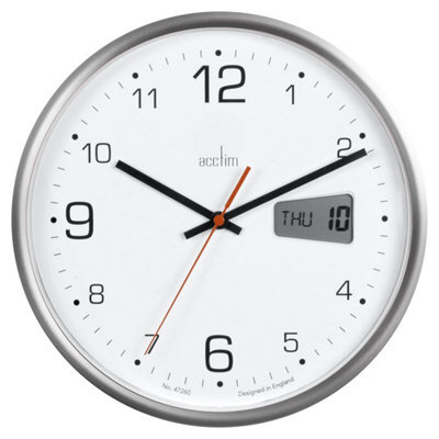 Acctim Kalendar Wall Clock Non-Ticking Sweep Lcd Digital Display Energy Efficient Silver 27Cm - image 1