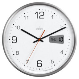 Acctim Kalendar Wall Clock Non-Ticking Sweep Lcd Digital Display Energy Efficient Silver 27Cm