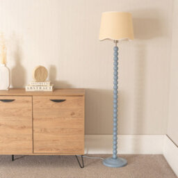 Valuelights Bobbins Powder Blue Floor Lamp With Linen Scallop White Trim Shade - thumbnail 3