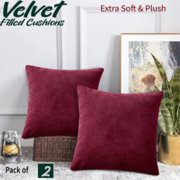 Ameha Red Velvet Cushion Set, 18X18 Inch, Includes 2 Filled Cushions & 2 Covers, Soft, Breathable & Hypoallergenic - thumbnail 1