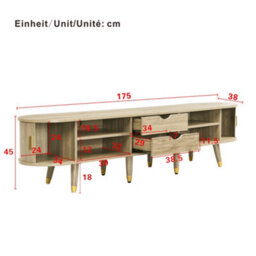 Abrihome Tv Cabinet 175Cm With Sliding Door & Large Storage - Light Wood Country-Style Tv Stand With Open Shelves, Drawers, Mdf - thumbnail 9