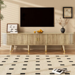 Abrihome Tv Cabinet 175Cm With Sliding Door & Large Storage - Light Wood Country-Style Tv Stand With Open Shelves, Drawers, Mdf - thumbnail 6