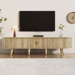 Abrihome Tv Cabinet 175Cm With Sliding Door & Large Storage - Light Wood Country-Style Tv Stand With Open Shelves, Drawers, Mdf - thumbnail 4