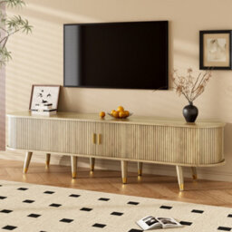 Abrihome Tv Cabinet 175Cm With Sliding Door & Large Storage - Light Wood Country-Style Tv Stand With Open Shelves, Drawers, Mdf - thumbnail 5