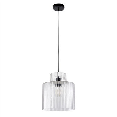 First Choice Lighting Portland - Matt Black With Clear Ribbed Glass Ceiling Pendant - image 1