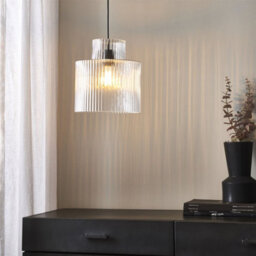 First Choice Lighting Portland - Matt Black With Clear Ribbed Glass Ceiling Pendant - thumbnail 7