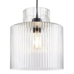 First Choice Lighting Portland - Matt Black With Clear Ribbed Glass Ceiling Pendant - thumbnail 6
